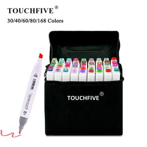 Touchfive 30/40/60/80/168 Farbset Manga Zeichnungsmarkierungen Alkoholbasierte Skizze Filztip Twin Pinsel Stift 201222