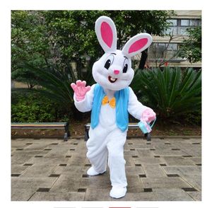 Yüksek Kaliteli Beyaz Paskalya Bunny Bugs Maskot Kostüm Jackrabbit Hare Lepus Uzun Pembe Kulakları ile Karikatür Yelek Tavşan Cadılar Bayramı