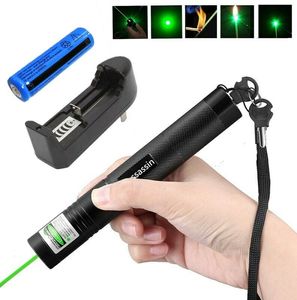 Powerful 532nm Adjustable Focus Green Laser Pointer - Military Grade for Astronomy & Cat Toy, Includes 18650 Battery and Charger