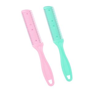 2 Pcs Hair Razor Comb Scissor Hairdressing Trimmers Shaving Blades Cutting Thinning DIY Styling Tool Random Color W5907