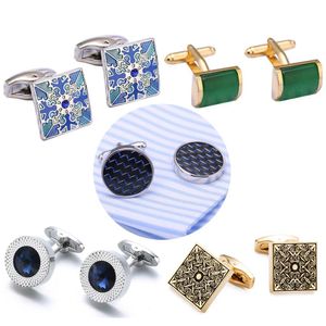 Cuff Links Austrian Crystal Cufflinks Luxury Shirt Cufflinks For Man Luxury High-Grade Jewelry Mens Blue Enamel Crystal Cufflinks