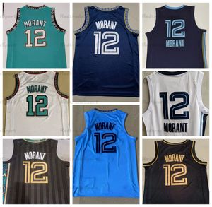 Mens Ja Morant # 12 Basketbol Formaları Deniz Mavisi Beyaz Mavi Dikişli Şehir Siyah Vintage 75th Jersey Gömlek S-XXL