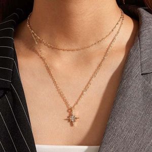 Kolye Kolye Kolye Katmanlı Chokers Kristal Lüks Pentagram Moda Vintage Mücevherat Yıldız Kadınlar Takı Altın Zincir Toptan Gifts1