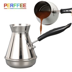 Caffettiera turca Cezve Ibrik Manico lungo in acciaio inossidabile Finjan Brocca per fondere il burro al latte 250/350/550 / 650ml 220301