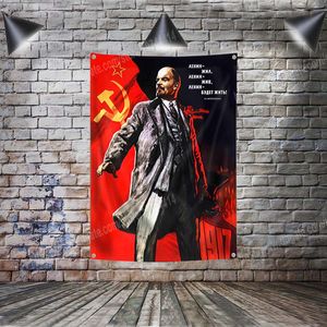 Vladimir Lénine Révolution Communiste Russe Drapeau Bannière Polyester Motivation Citation Art Affiches Polyester Décoration de La Maison Mur Accrocher Metope Parure 4 œillets