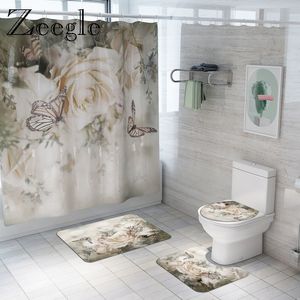 Цветочная ванна и занавес набор противоскользящий душ ванная комната ноги коврик для дома украшения туалетного пола мат 201119