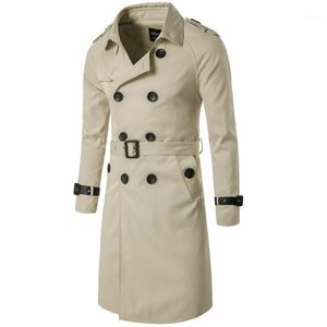 Erkek Trençkot Erkekler Trençkot İngiliz Tarzı Klasik Ceket Ceket Kruvaze Uzun İnce Dış Giyim Ayarlanabilir Kemer Deri Kol Kemer1