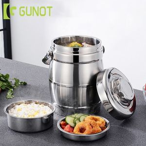 Gunot Taşınabilir Büyük Kapasiteli Termal Öğle Yemeği Kutusu Paslanmaz Çelik Gıda Konteyner Sızdırmaz Bento Kutusu Lunchbox Ofis Kampı için T200902