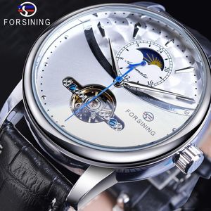 Forsining Automatische Selbst Wind Männer Kleid Uhr Sonne Mond Phase Tourbillon Wasserdichte Männliche Leder Armbanduhren Relogio Masculino