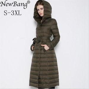 NewBnag бренд длинные женщины утка пуховик зимнее пальто женщина перо теплый тонкий штрих ветровка женский с капюшоном верхняя одежда 200922
