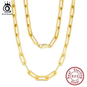 Orsa Jewels 14 K Altın Kaplama Hakiki 925 Ayar Gümüş Ataç Boyun Zincir 6 / 9.3 / 12mm Link Kolye Erkekler Kadınlar Için Takı SC39 220214