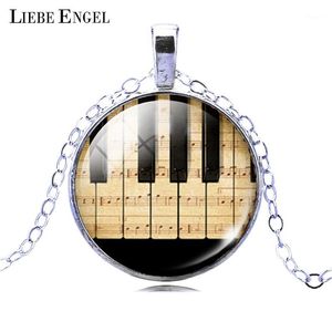 Kolye Kolye Toptan-Moda Piyano Klavye Resim Kolye Vintage Gümüş Renk Yaz Tarzı Cam Cabochon Güzel Jewelry1