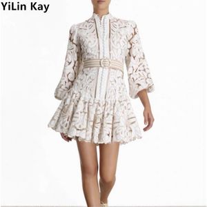 Yilin Kay Selfortrit Pist Su Çözünür Dantel Elbise İçi Boş Gizeli Kabarcık Knöğut Parti Elbiseleri Vestidos F1202