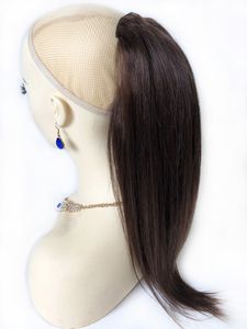 Длинный прямой конский хвост из человеческих волос на шнурке # 4 Темно-коричневый необработанный индийский зажим для наращивания для чернокожих женщин Регулируемый конский хвост Шиньон 100 г / комплект