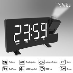 Проекционный будильник Цифровой светодиодный дисплей потолок 180 градусов Проектор Dimmer Snooze Многофункциональные часы радио Батареи Backup 201120