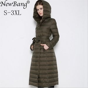 NewBnag бренд длинные вниз женщины утка пуховик зимнее пальто женщина перо теплый тонкий ветровка женский с капюшоном верхняя одежда 201019