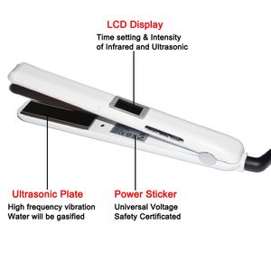 Saç Düzleştiriciler Profesyonel LCD Ekran Kızılötesi Bakım Demir Ultrasonik Tedavi Styler Aracı Soğuk Düzleştirici Hasar Kurtarır