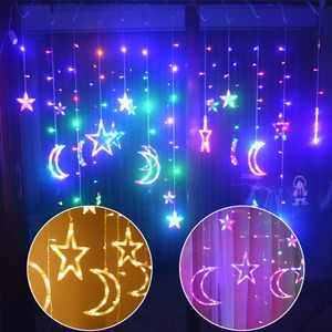 Satış led yıldız ay perde ışıkları Noel çelenk string peri ışıkları 220 v açık düğün tatil partisi için yeni yıl dekor 201203