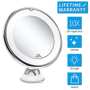 LED Işık Makyaj Aynası 10x Büyüteç Vanity Aynaları ile LED Taşınabilir Kozmetik Araçları Vantuz 360 Derece Dönen Aynalar