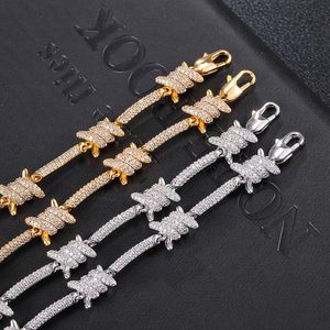 Zincirler DZ 8mm dikenli tel kolye katı arka bakır zinciri zirkon taşları ile punk tarzı altın set hip hop moda mücevher 306h