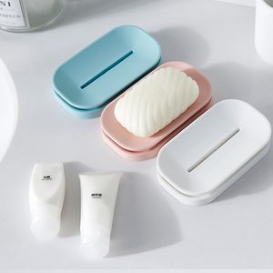 Unique Soap Dishes Bathroom Colorful Soap Holder Plastic Double Drain Soap Tray Holder Container for Bath Shower Bathroom DBC BH4432