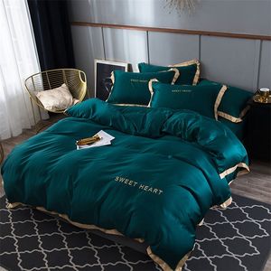 Conjunto de cama de luxo 4 pcs folha de cama plana breves capa de edredão conjunto rei confortável colcha cobre solteiro cama de cama de cama linclothes lj201127