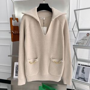 1117 2022 Milan Runway Spring Brand SAme Style Sweater Long Sleeve High Quality Pullover Lapel Neck Fashion Khaki Striped Clothes Womens meiyi