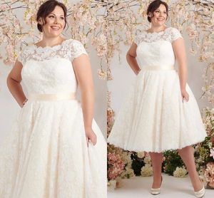 Plus size boho jardim uma linha vestidos de casamento bonito rendas mangas elegantes na altura do joelho vestidos curtos de noiva feminino vestido de festa de recepção de casamento vestidos al8057