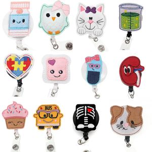 50 pcs/lot Cute Key Rings Cartoon Felt Retractable Badge Reel Nurse Name Card Medical ID Holder With Clip