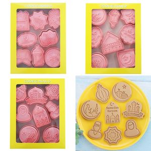 Eid Mubarak Cookie Molde 3D DIY Ramadan Islamic Cookies Muçulmanos Stamp Biscoito Cortadores Biscoito Embossing Fondant Ferramenta