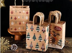 Крафт -бумажные пакеты маленькие коричневые подарочные пакеты с ручками для покупок упаковочная упаковка детский душ Рождественский снежинка колокольчик частично