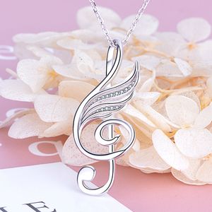 Xiaojing 925 Sterling Silber Liebe Musik Anhänger Kette Musiknote Winkel Flügel Halskette Schmuck für Frauen Valentinstag Geschenk 2020 Q0531