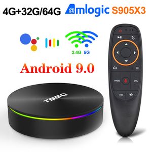 T95Q Android 9.0 Caixa de TV inteligente Amlogic S905x3 Quad Core CPU 5G WiFi 4K H.265 4G 32g Caixa superior 4G64G Bluetooth Media Player Luz Colorida
