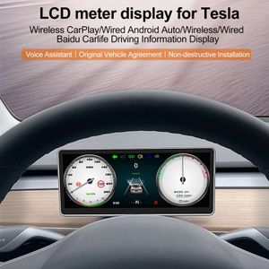 9inch Touch Dijital Araba Gösterge Tablosu HUD Enstrüman Performans Medya Oyuncusu Tesla Model 3 Y Destek Kablosuz Carplay Android Auto