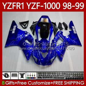 Corpo moto per YAMAHA YZF R 1 1000 CC YZF-R1 YZF-1000 98-01 Carrozzeria 82No.8 YZF R1 YZFR1 98 99 00 01 1000CC YZF1000 1998 1999 2000 2001 Kit carenature OEM fiamme argentate