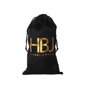 Özel bir renk, bakire insan saç uzantıları paket ambalaj saten ipek çanta, siyah özelleştirilmiş ambalaj çanta