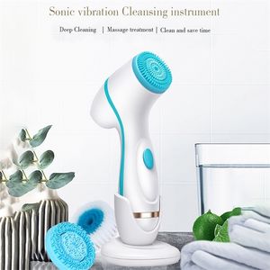 Electric Face Cleaners Facial Cleansing Brush Pore Ceaner Skin Deep Cleaning Spin Brush 3 Heads Face Spa Facial Beauty Massage 201214
