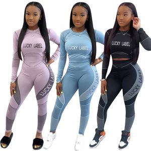 Conjuntos de roupas de outono de 2 peças, roupas femininas, blusa e calça de manga comprida, conjunto de academia Lucky Label Conjunto de agasalho Itens a granel Lotes de atacado