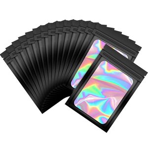 5 Renkler Koku Geçirmez Mylar Çanta Çantanabilir Koku Geçirmez Çanta Holografik Ambalaj Kılıfı Çanta Gıda için Temizle Pencere Ile LX4577
