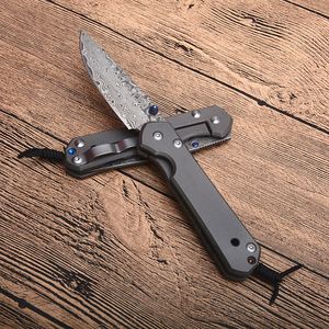 Маленький складной нож VG10 Damascus Steel Blade Blade TC4 Titanium Alloy EDC карманные ножи с розничной коробкой