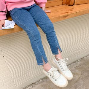 Sonbahar 2-7 Yıl Kızlar Moda Bölünmüş Skinny Jeans Çocuklar Tüm Maç Rahat Ince Denim Pantolon F1208