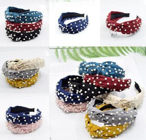 Fashion Girls Headband Handmade Shining Pearls Rhinestone Ornament Hairband Women Middle Knot Turban Hair Accessories DHL