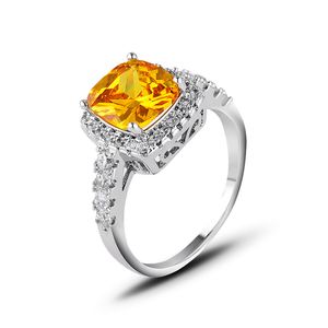 FashionJeweAlry Ring Silver Plating Square Yellow Gem Cubic Zirconia Promise Обручальные полосы Обручальное кольцо для женщин Размер 6-9