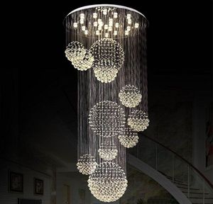 Lampadario moderno Grande lampada di cristallo per scale della hall Scale Foyer Lampada da soffitto a spirale lunga a lustro Lampada da incasso per scale