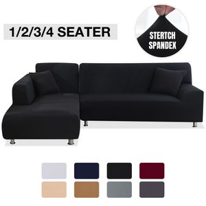 Elastic Sofa Cover for Living Room Solid Color Sofa Covers Stretch Couch Cover Corner L-shaped Sectional Slipcover 1 2 3 4 Seat 201119