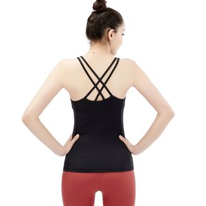 Cross Arka Yoga Spor Yelek Kadınlar Kolsuz Gömlek İnce Fit Egzersiz Tank Topları Süper Yumuşak Yoga Top Spor Gömlek Yastıklı Sütyenli