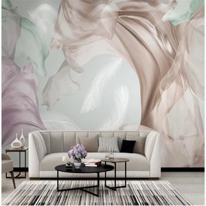 Modern 3d stereoskopik duvar kağıdı minimalist güzel rüya ipek zarif beyaz tüy TV arka plan duvar kağıtları
