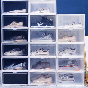 Şeffaf plastik ayakkabı kutusu çevirme basketbol ayakkabı saklama kutuları istiflenebilir ev ayakkabı dolabı toz geçirmez organizatör vaka BH6192 tyj