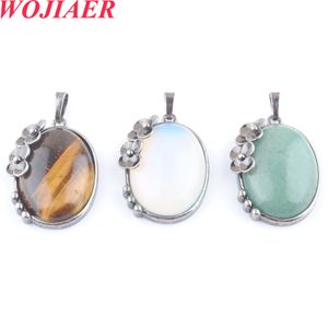 Wojiaer Vintage Egged в форме натурального камня подвеска для антикварного серебряного цвета набедренное цветочное очарование женское ожерелья ювелирные изделия BO911