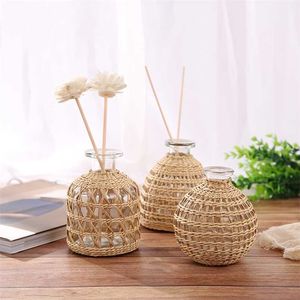 Estilo japonês mão-tecido de vidro aroma vaso pequeno diâmetro secado flores mesa decoração plantar panelas decorativas 211222